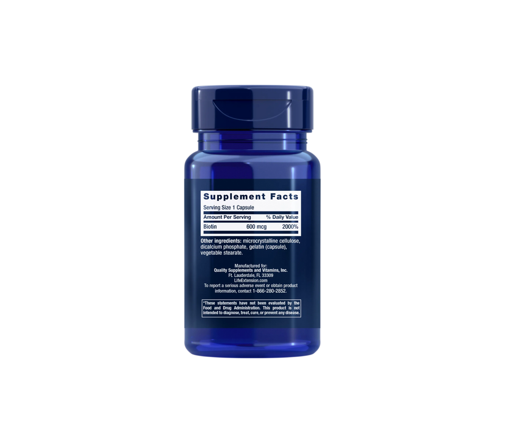 biotina 600mcg - 100 cápsulas - life extension