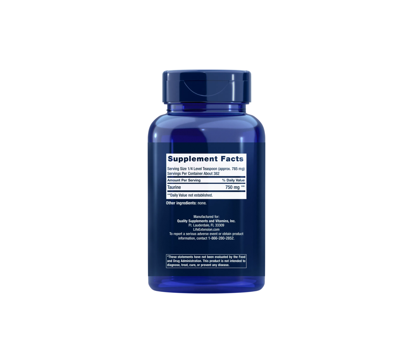taurina en polvo - 300 g - life extension