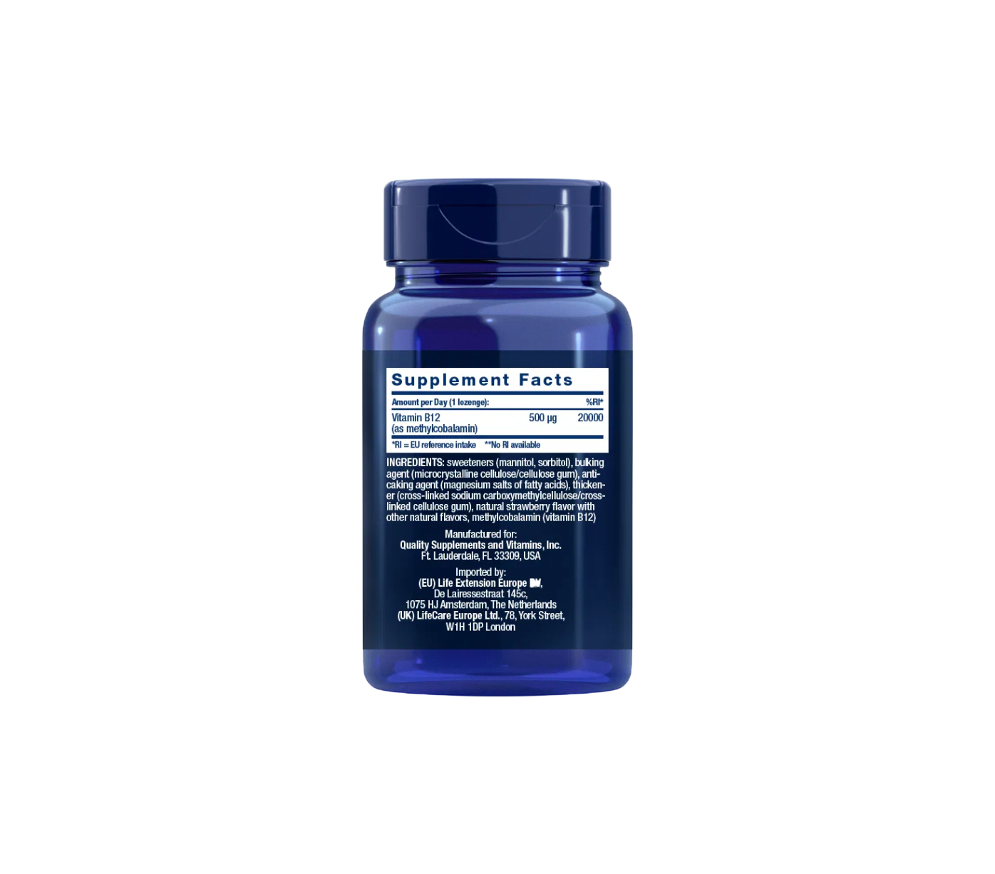 Vitamina B12 500mcg - 100 pastillas vegetales - Life Extension