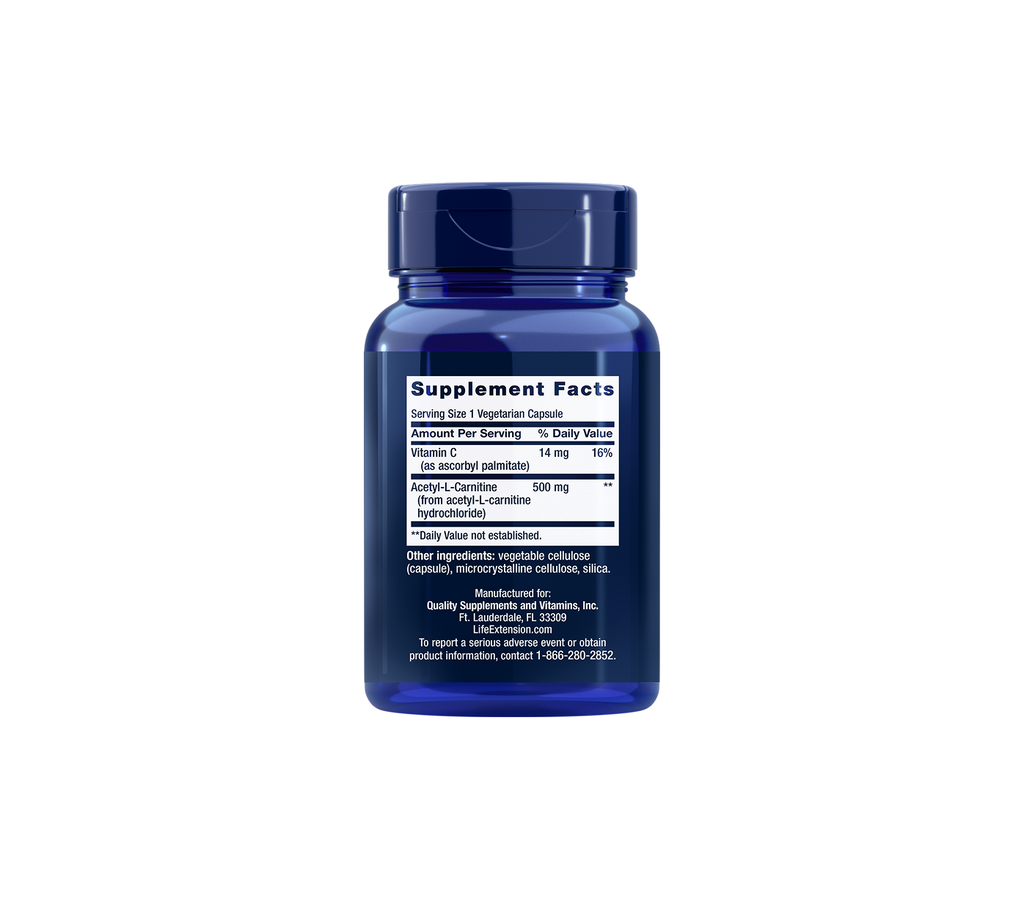 acetil-l-carnitina 500 mg - 100 cápsulas vegetales - life extension