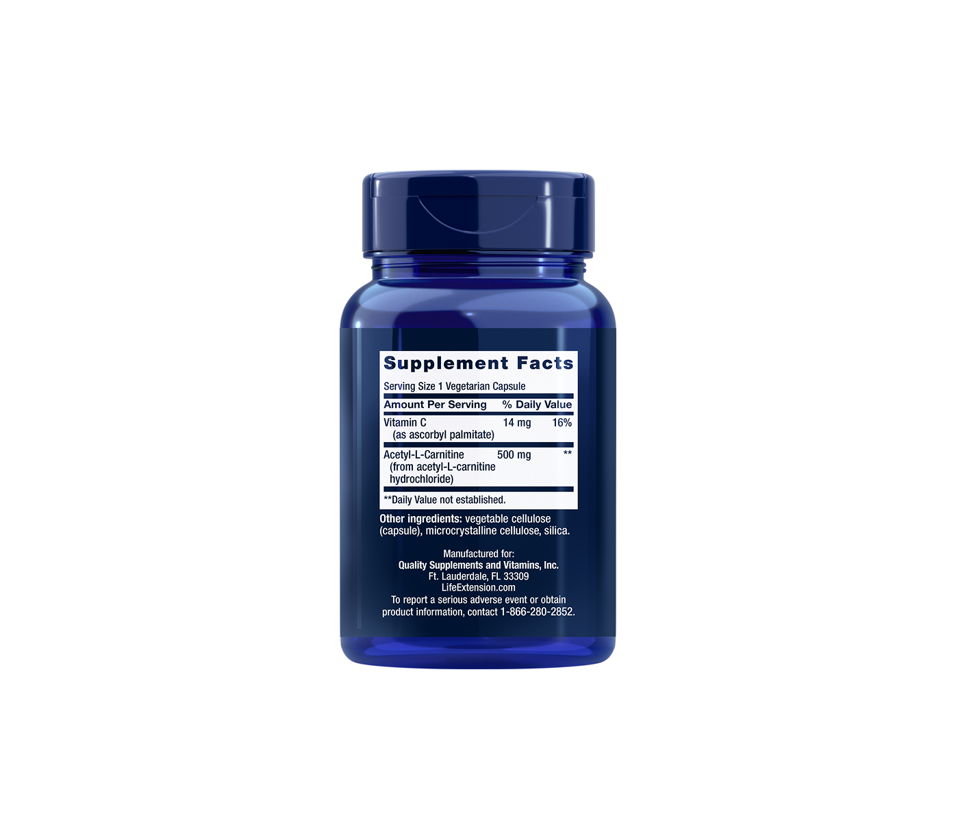 acetil-l-carnitina 500 mg - 100 cápsulas vegetales - life extension