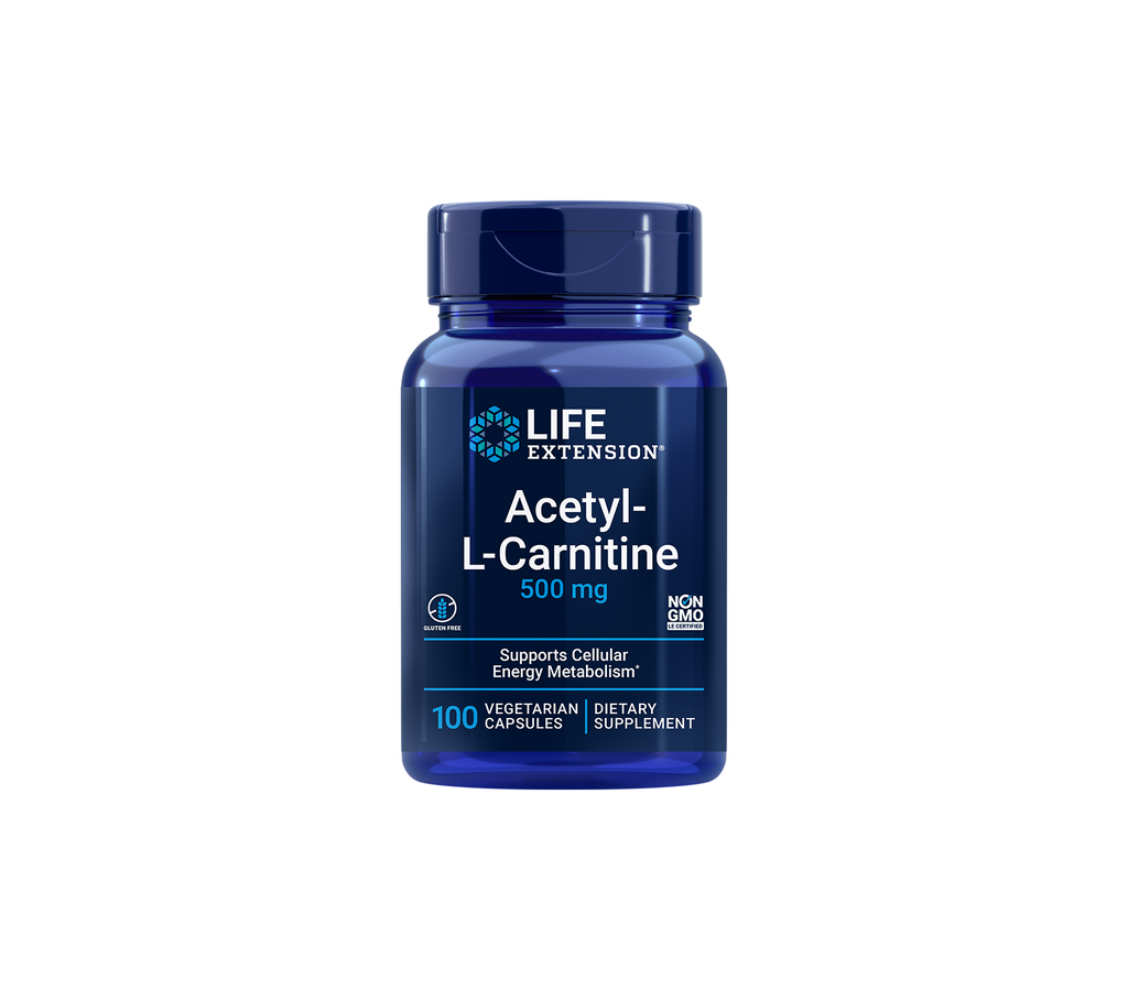 acetil-l-carnitina 500 mg - 100 cápsulas vegetales - life extension