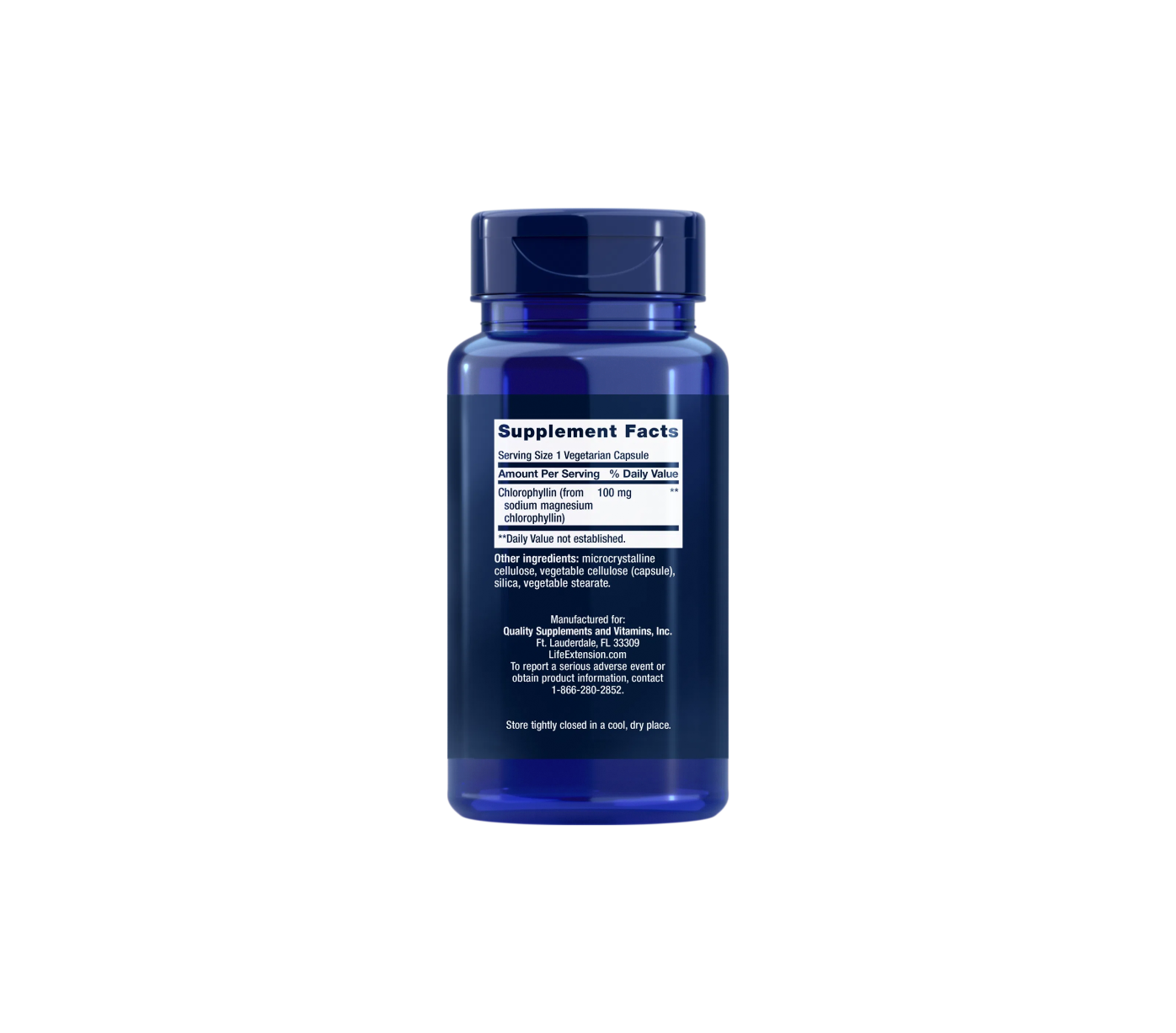 clorofilina 100mg - 100 cápsulas vegetales - life extension