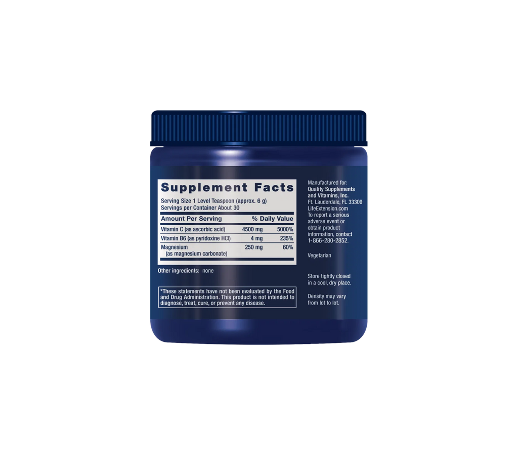 cristales efervescentes de vitamina C y magnesio - 180g- life extension