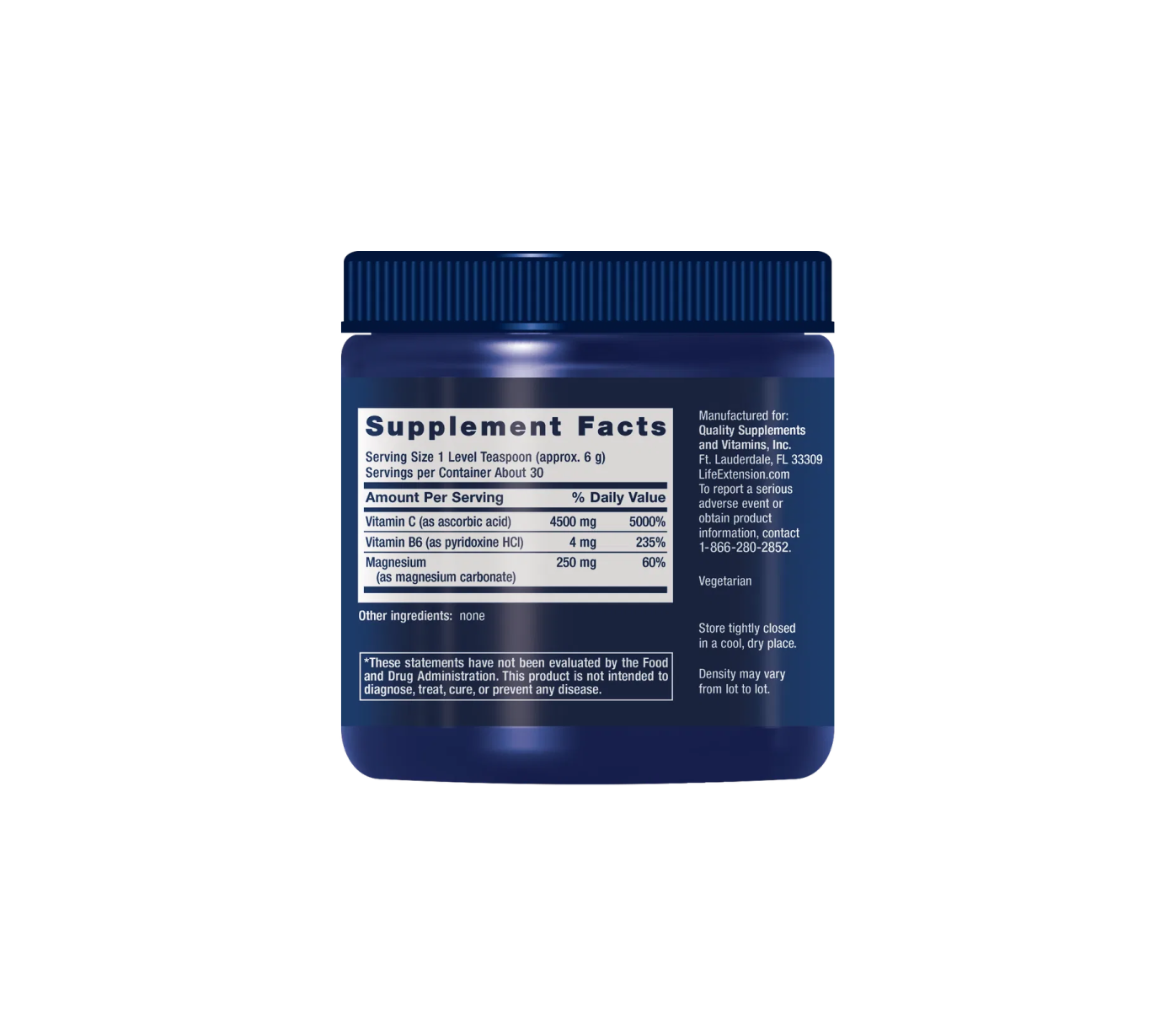 cristales efervescentes de vitamina C y magnesio - 180g- life extension