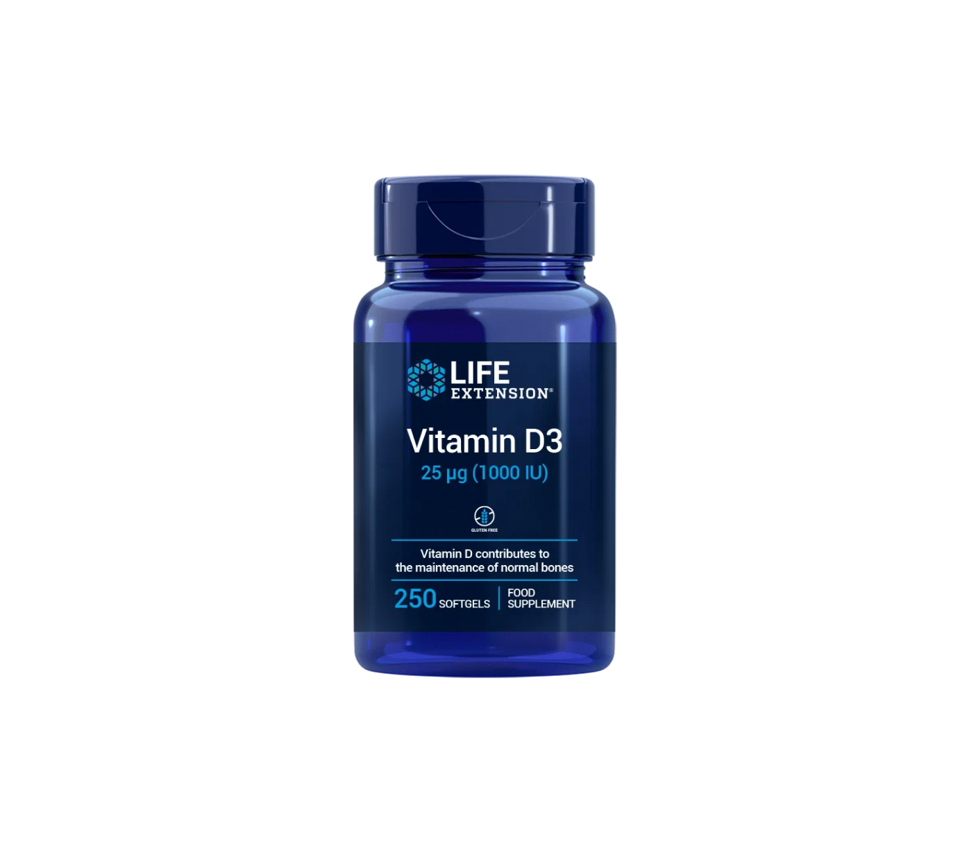 vitamina D3 25 µg (1000 UI) - 250 cápsulas blandas - life extension