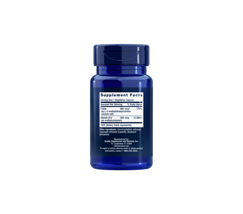 Folato bioactivo y vitamina B12 - 90 cápsulas - life extension