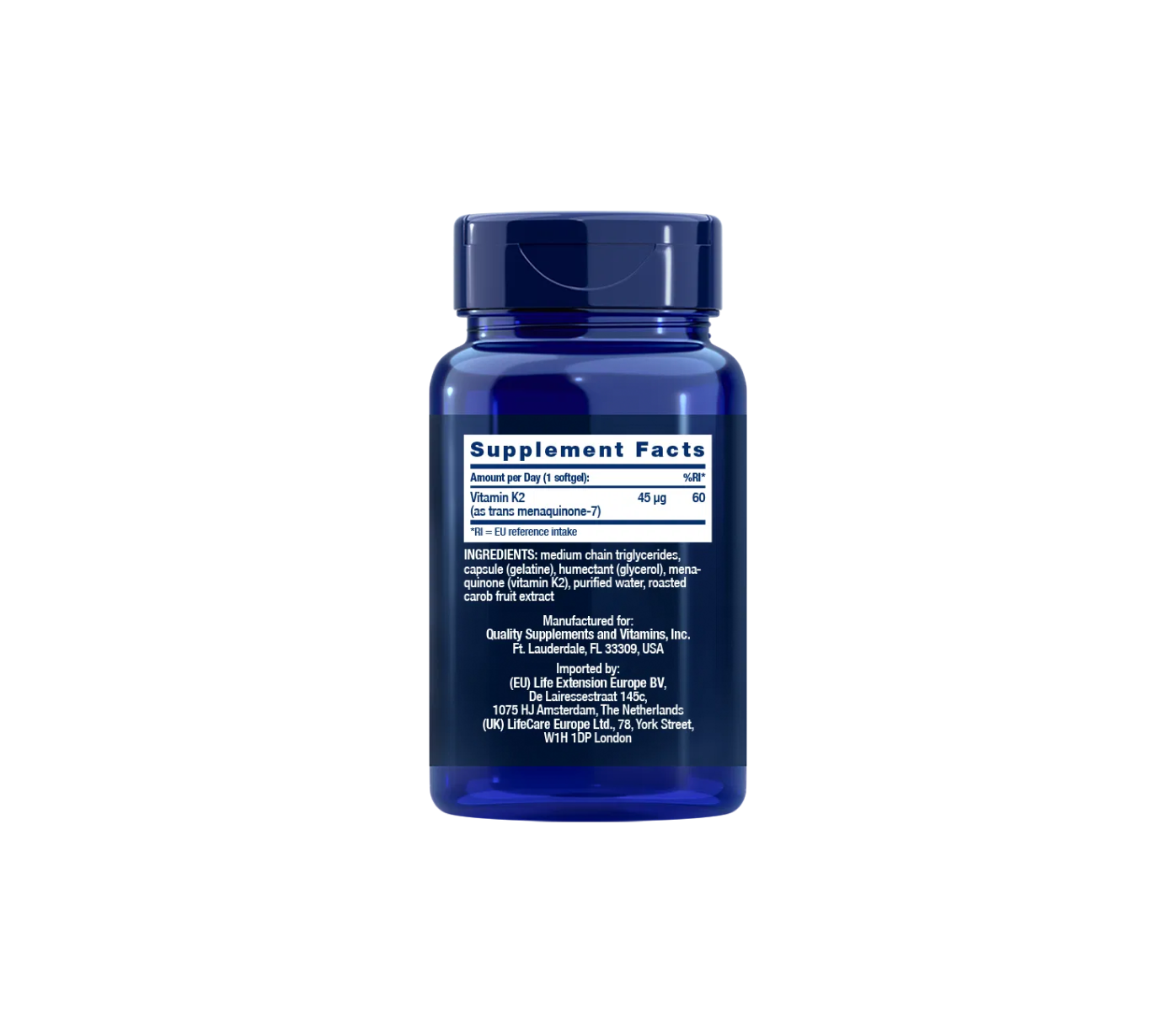 Vitamina K2 en dosis baja - 90 cápsulas blandas - Life Extension