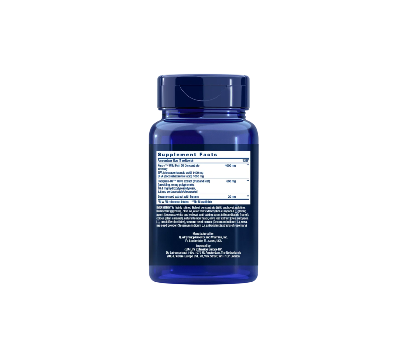 super omega-3 EPA/DHA con lignanos de sésamo y extracto de oliva - 120 cápsulas blandas - life extensions
