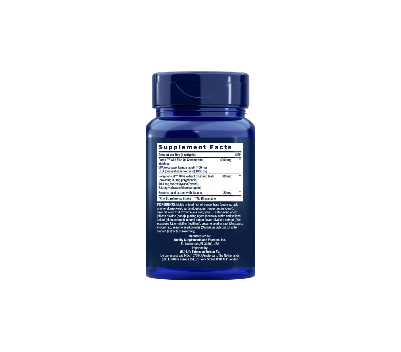 super omega-3 EPA/DHA - 60 cápsulas blandas - life extension