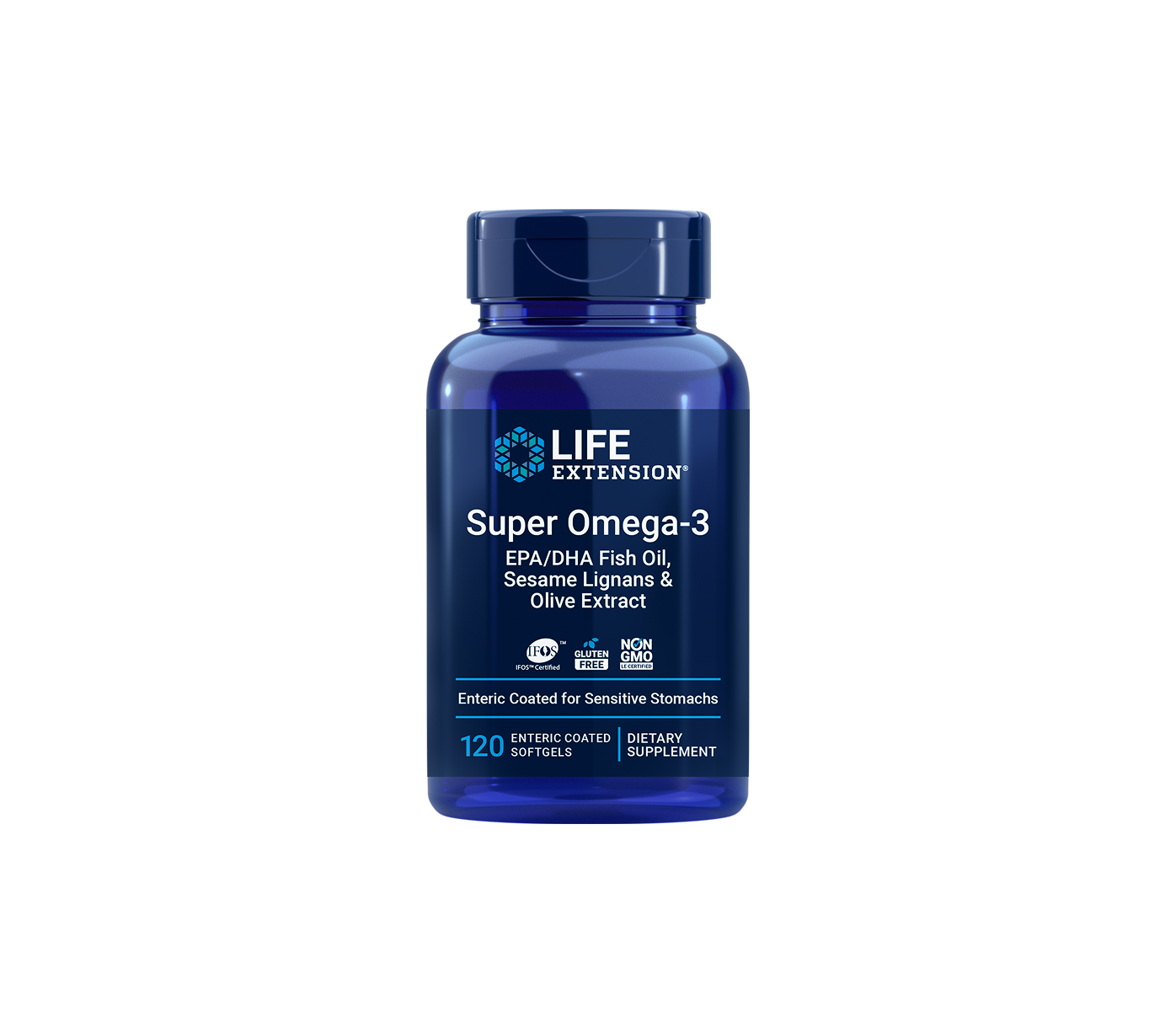 super omega-3 EPA/DHA aceite de pescado, lignanos de sésamo y extracto de oliva - 120 cápsulas blandas entéricas - life extension