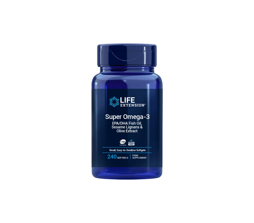 Super Omega-3 EPA/DHA Aceite de pescado, Lignanos de sésamo y Extracto de oliva - 240 cápsulas blandas - Life Extension