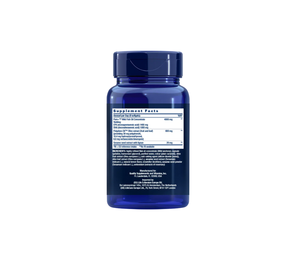 Super Omega-3 EPA/DHA Aceite de pescado, Lignanos de sésamo y Extracto de oliva - 240 cápsulas blandas - Life Extension