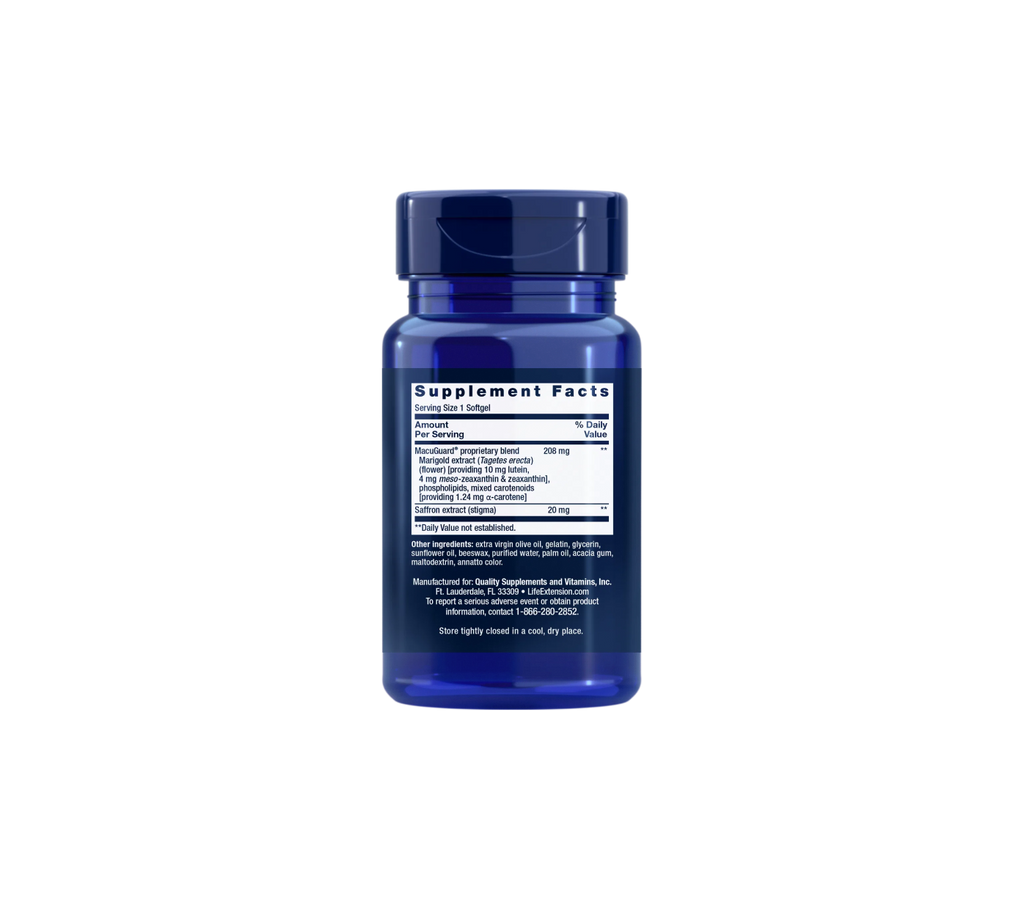 macuguard® ocular support con azafrán - 60 cápsulas blandas - life extension
