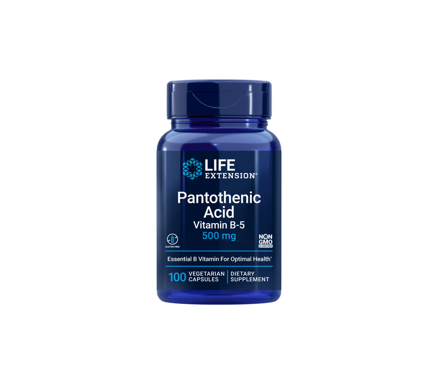 ácido pantoténico 500mg - 100 cápsulas vegetales - life extension