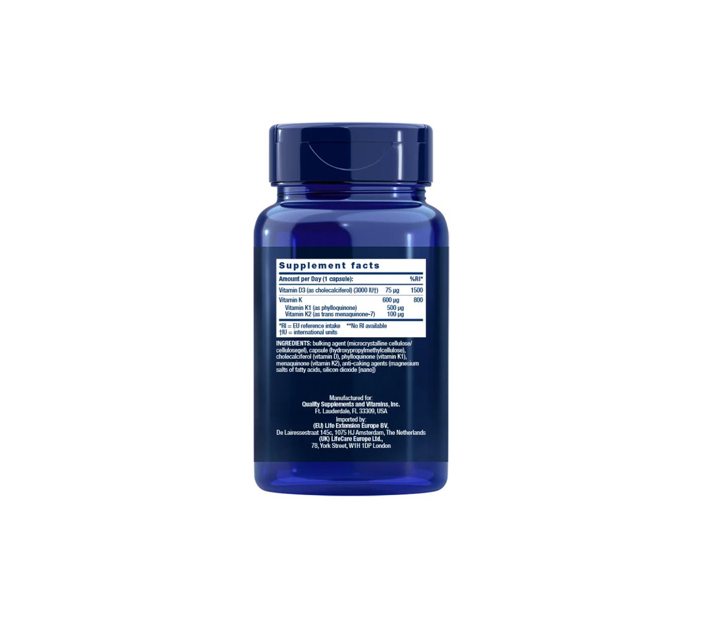 Vitaminas D y K - 90 cápsulas - life extension