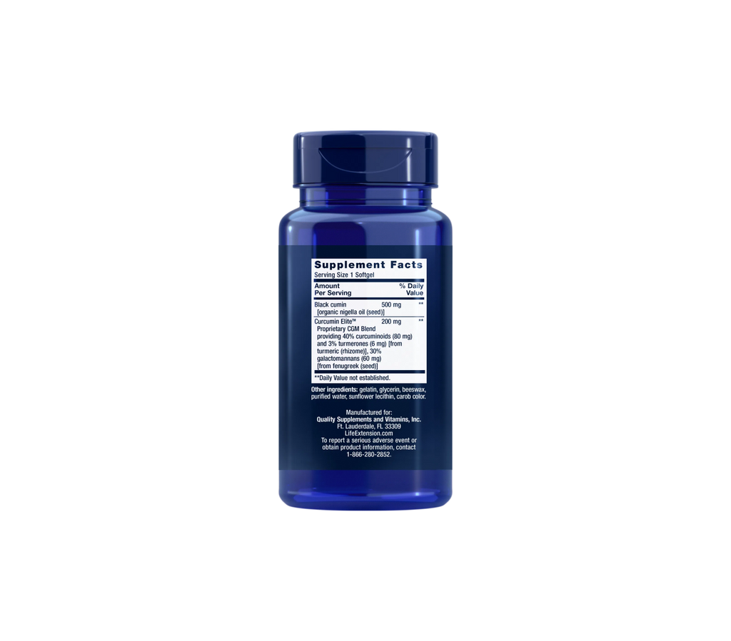 aceite de semilla de comino negro con extracto de cúrcuma curcumin elite™ - 60 cápsulas blandas - life extension