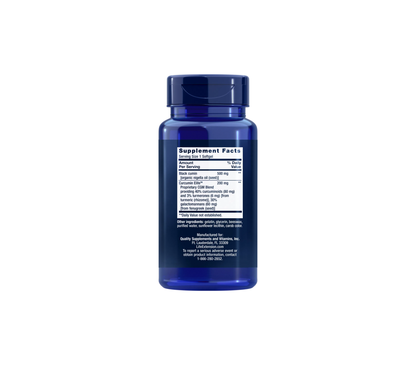 aceite de semilla de comino negro con extracto de cúrcuma curcumin elite™ - 60 cápsulas blandas - life extension