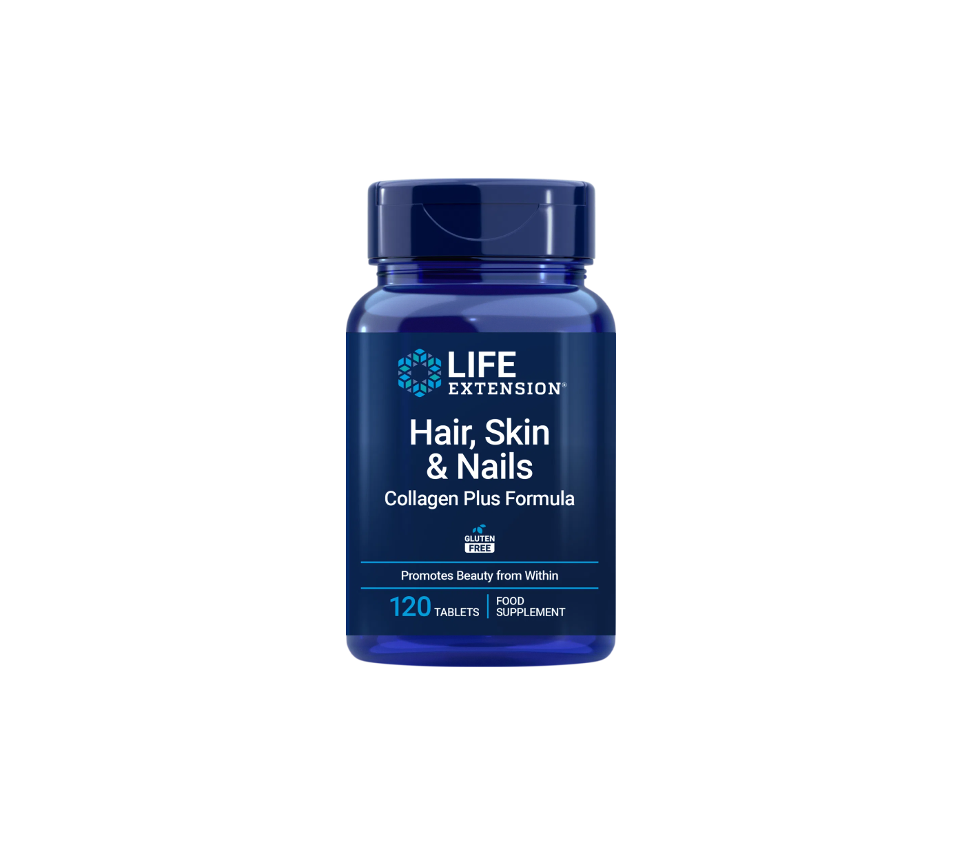 Colágeno para cabello, piel y uñas fórmula plus - 120 comprimidos - life extension