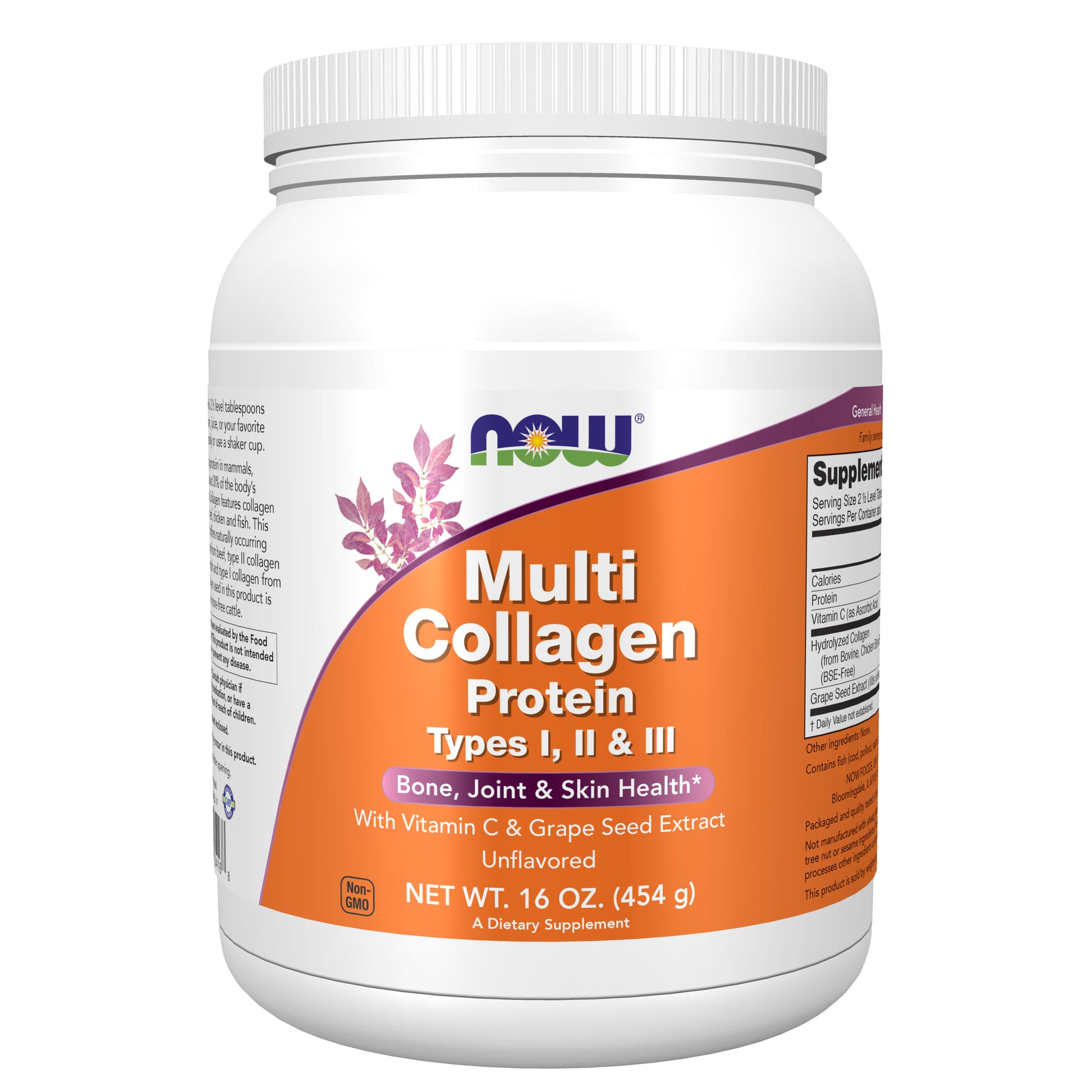 now - multi collagen protein types i, ii & iii powder, 454 gramas