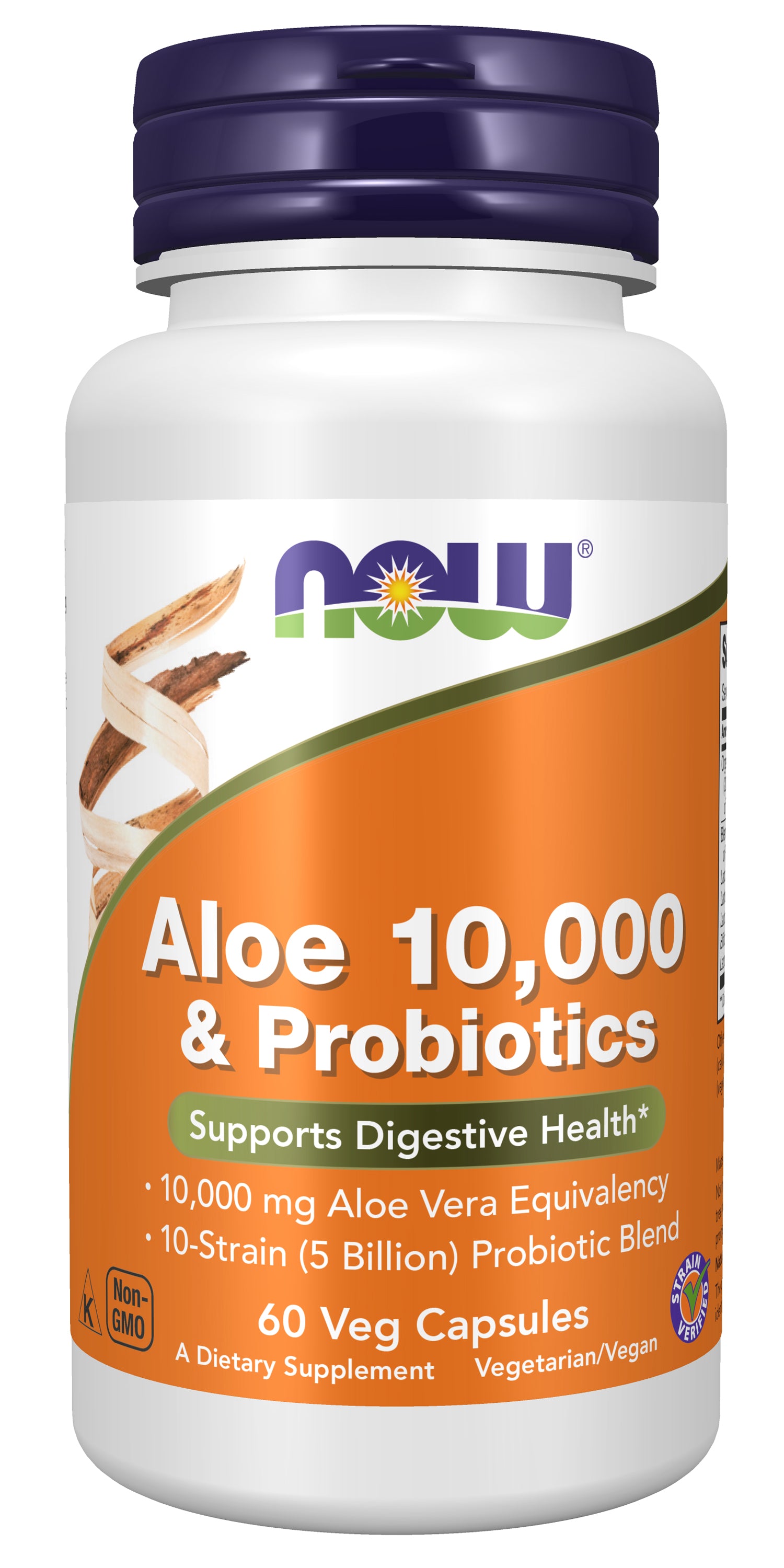 aloe 10000 & probiotics - 60 cápsulas vegetais - now