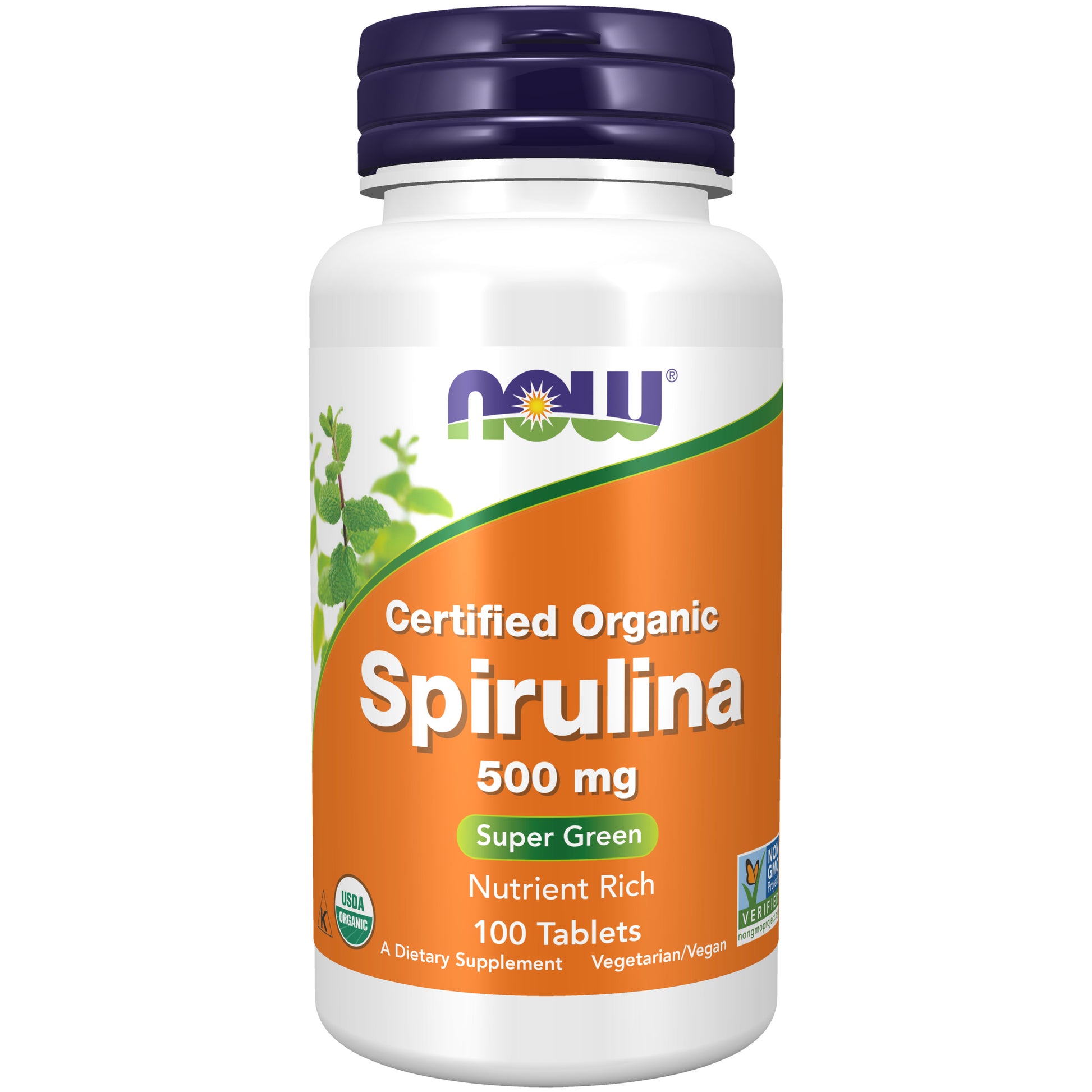 now - organic spirulina 500 mg - 100 tablets