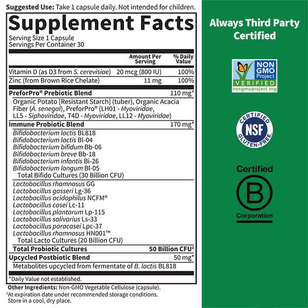 probiotics immune - 30 cápsulas vegetarianas - garden of life