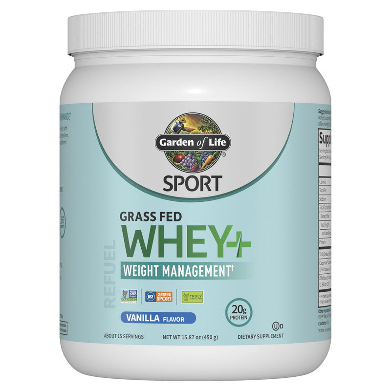 garden of life - sport grass fed whey+ weight management, vanilla - 450 grams