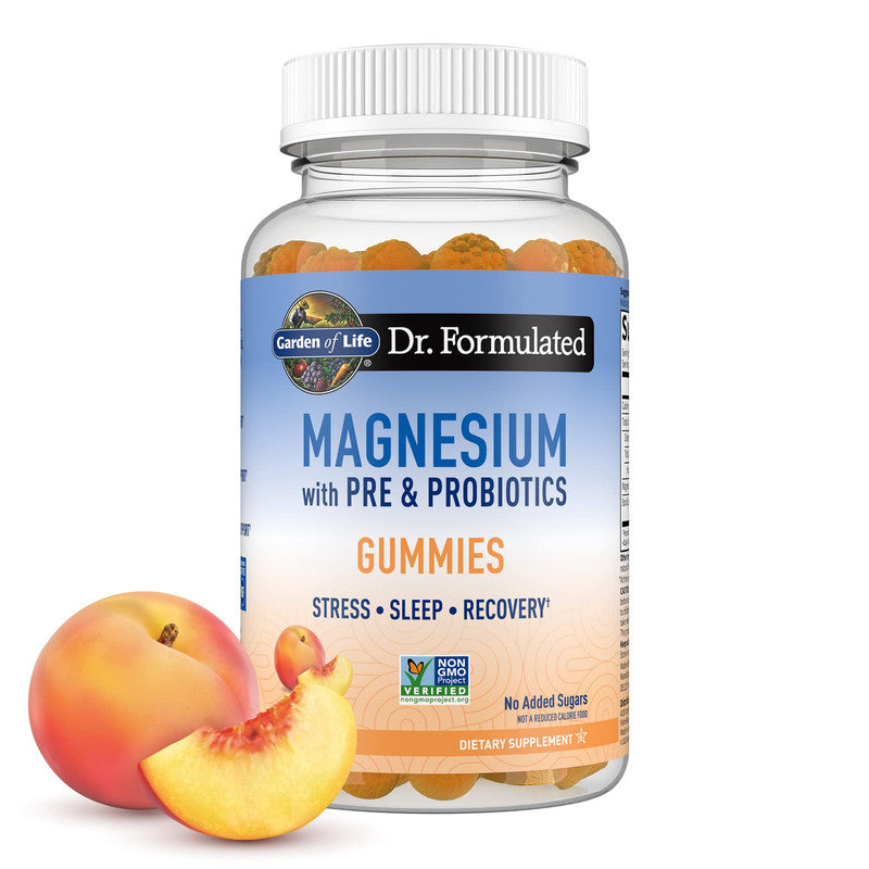 garden of life - dr. formulated magnesium with pre & probiotics gummies - 60 gummies, pêssego