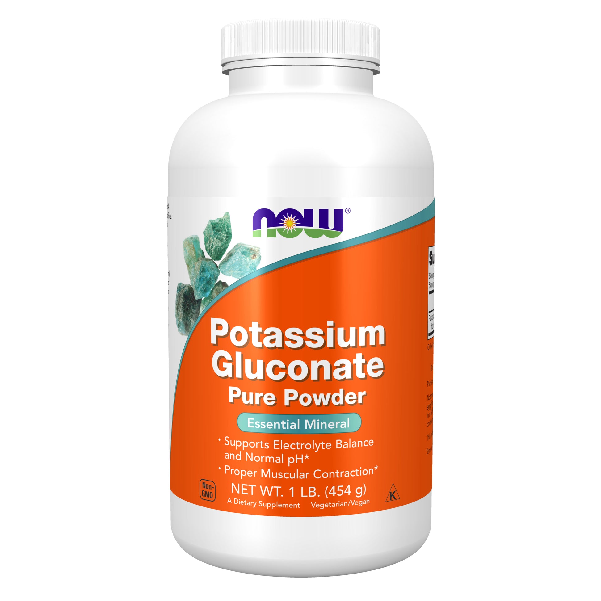 now - potassium gluconate pure powder 175 mg, 454 gramas