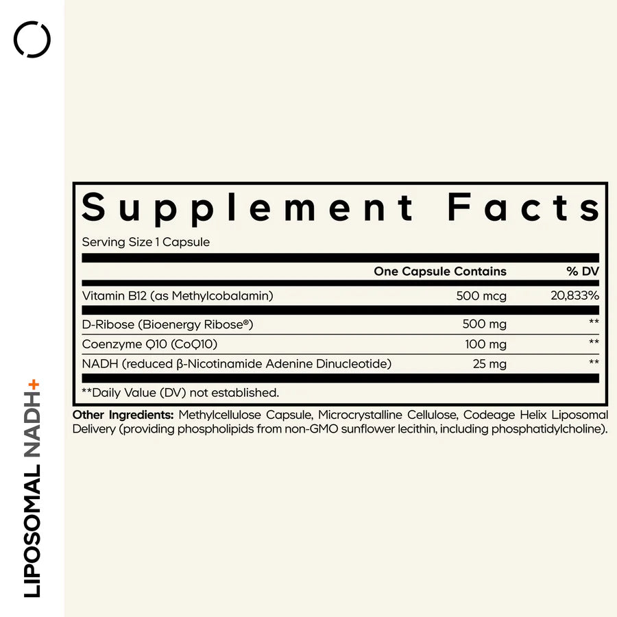 NADH+ liposomal - 60 cápsulas vegetales - codeage