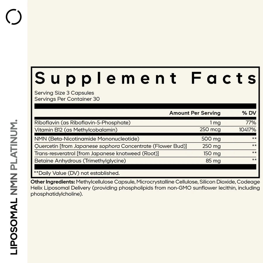 nmn liposomal platinum - 90 cápsulas vegetales - codeage