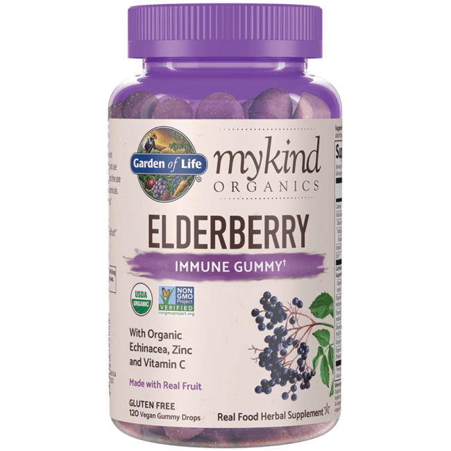 garden of life - mykind elderberry, real fruit - 120 vegan gummy drops