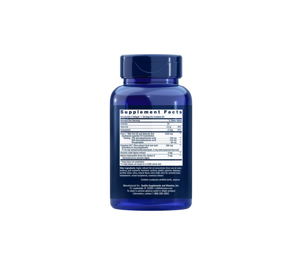 Super Omega-3 Plus EPA/DHA Aceite de pescado, Sésamo, Oliva, Krill y Astax - 120 Cápsulas blandas - Life Extension