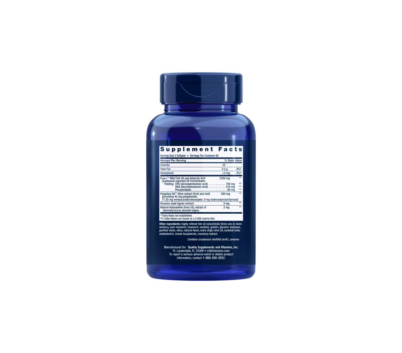 Super Omega-3 Plus EPA/DHA Aceite de pescado, Sésamo, Oliva, Krill y Astax - 120 Cápsulas blandas - Life Extension