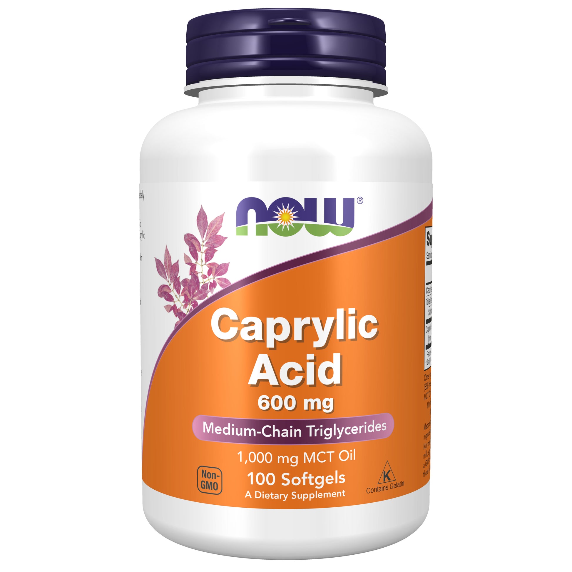 now - caprylic acid 600 mg - 100 softgels