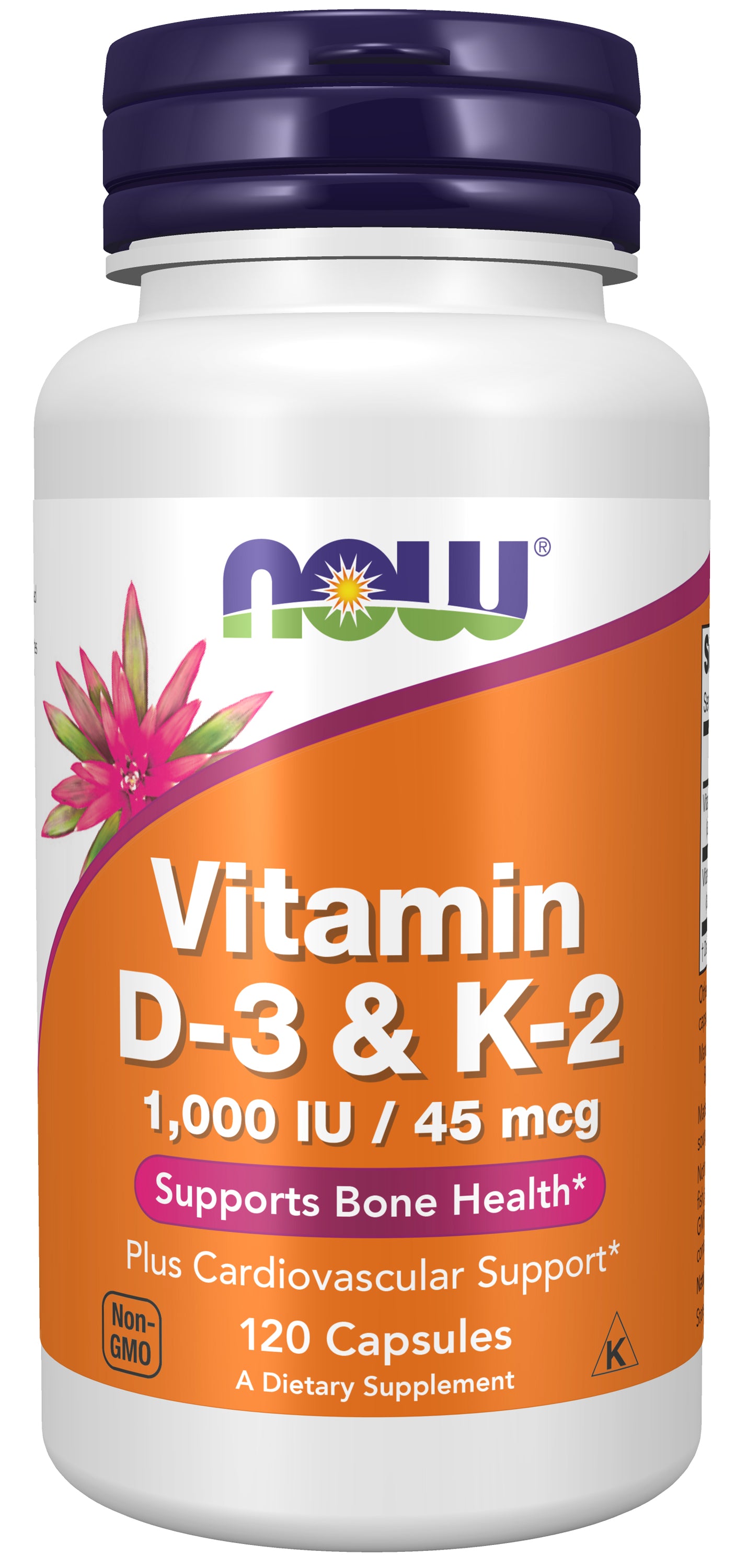 now - vitamin d-3 & k-2, 1,000 iu/45 mcg - 120 veg capsules