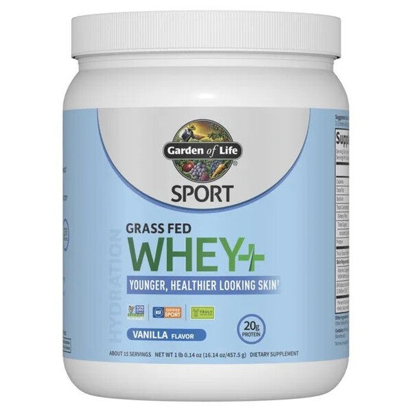 garden of life - sport grass fed whey+ skin, vanilla - 457 grams