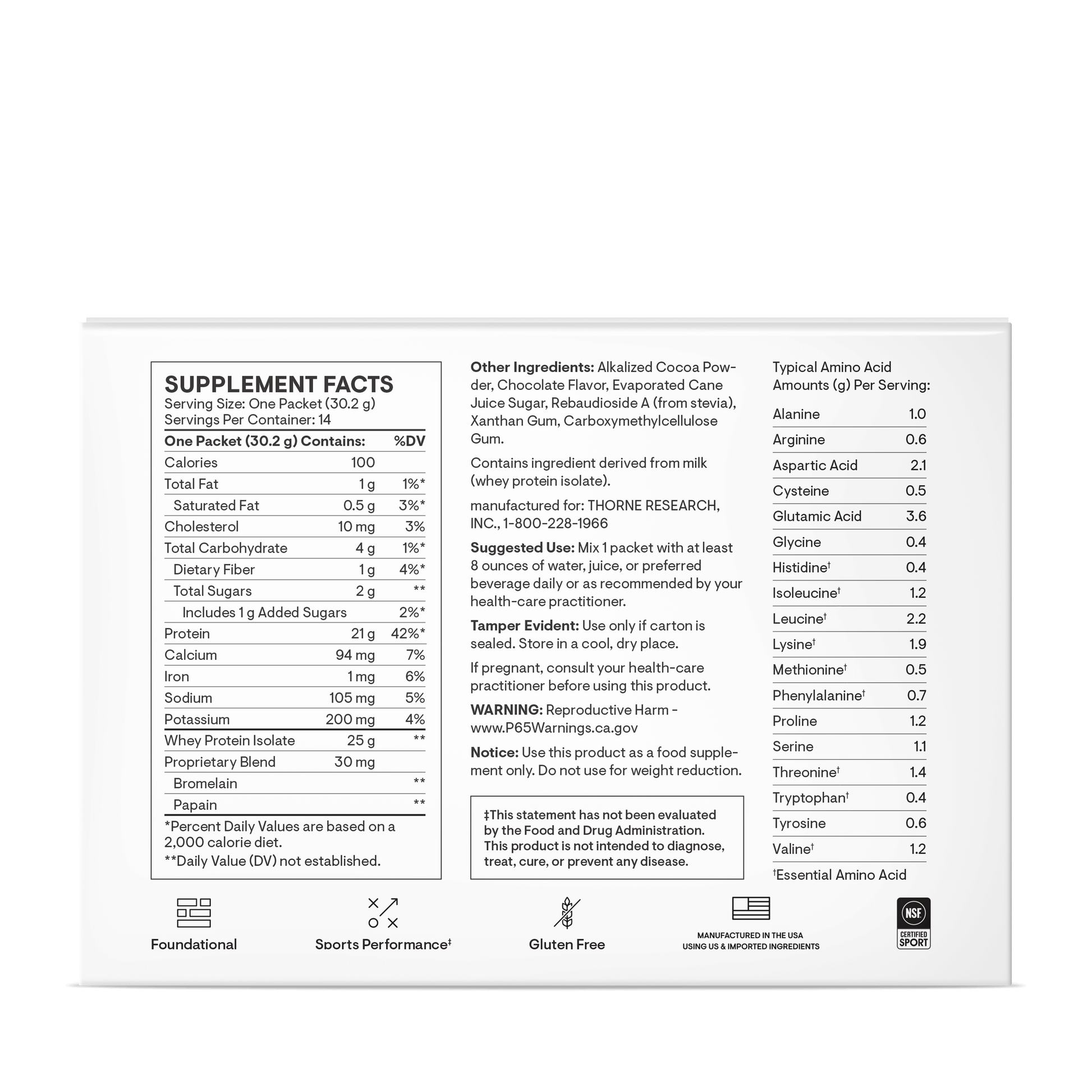 whey protein isolate - 14 saquetas (30gr) baunilha - thorne